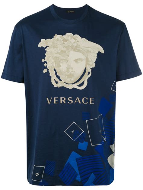 t-shirt stampa con domino foulard versace uomo|T.